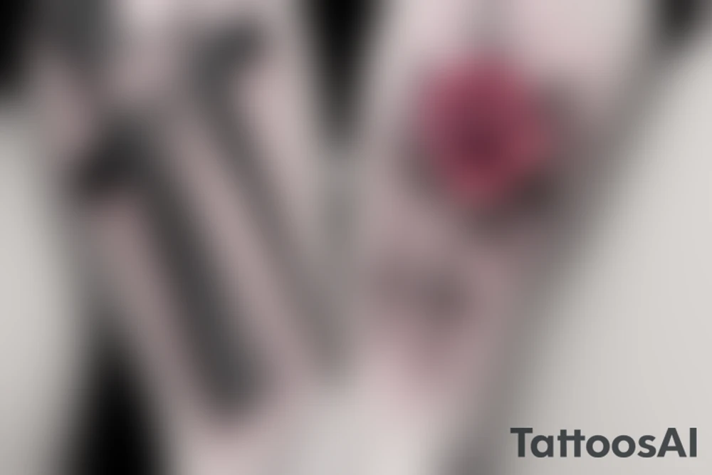 SexyBridge,guitarneck as a bridgetower ,woman,angel,cross,Cross,roses,Thorns,roman numbers,blindfolded woman,roses wrapped around a cross, time, clock time picker tattoo idea