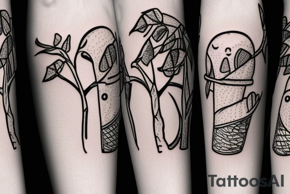 A koala with its legs wrapped around a branch while licking an ice cream cone tattoo idea