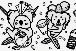 A koala with its legs wrapped around a branch while licking an ice cream cone tattoo idea