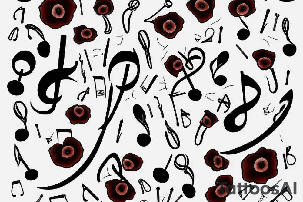 Music note wrapped in a poppy tattoo idea