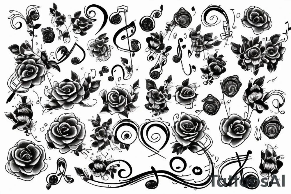 music note bouquet tattoo idea