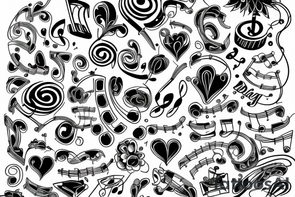 music note bouquet tattoo idea