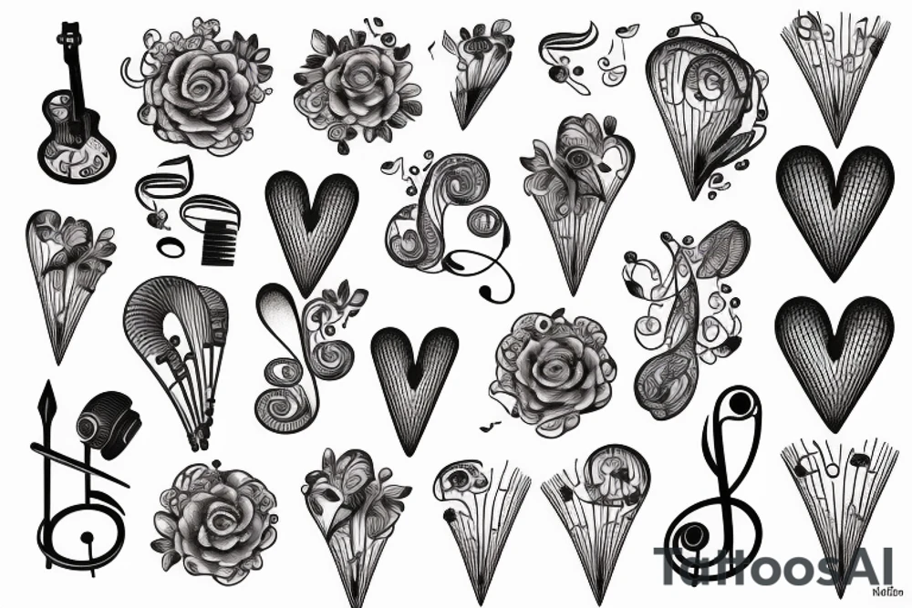 music note bouquet tattoo idea