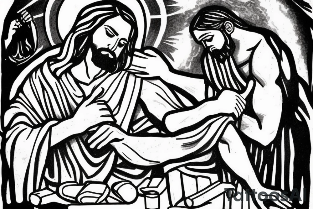 Jesus healing a man addicted to drugs. tattoo idea