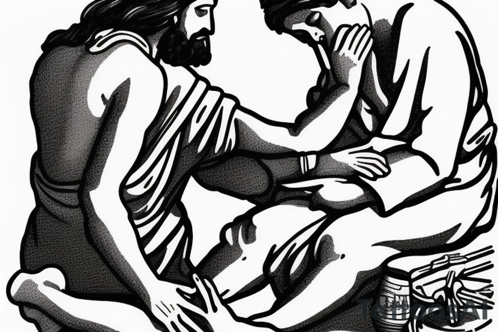 Jesus healing a man addicted to drugs. tattoo idea