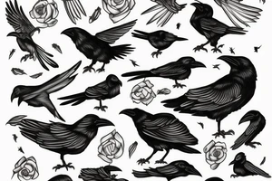One large Libra raven bird with smaller libra raven birds spanning out from the wings tattoo idea