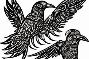 Tiny libra raven birds spanning out from the wings of a large Libra raven bird tattoo idea