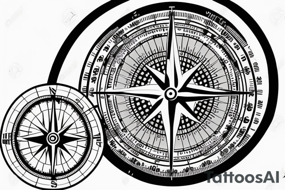 high tech compass on a map of long beach island new jersey with flounder and seabass tattoo idea