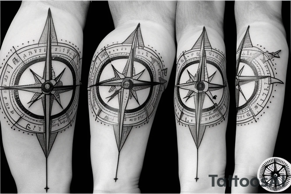 high tech compass on a map of long beach island new jersey with flounder and seabass tattoo idea