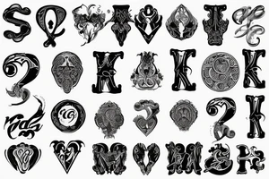 Lettering tattoo style, 7S, white background, black to red gradient, --no skin tattoo idea