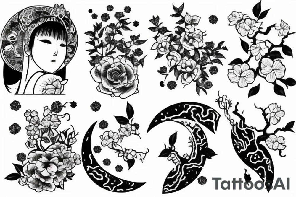 almond and moon tattoo idea