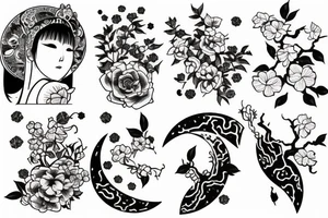 almond and moon tattoo idea