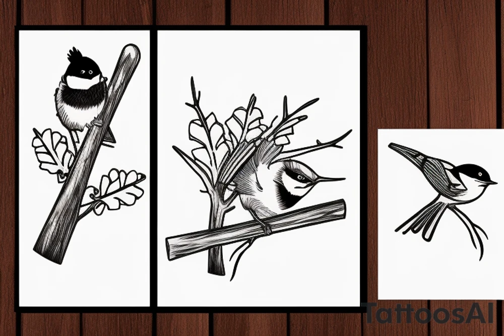 black capped chickadee snowboarding tattoo idea