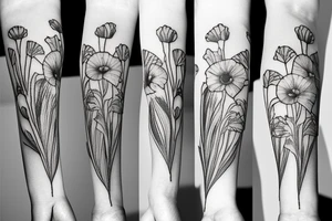 gladiolus, poppy, daisy bouquet tattoo idea