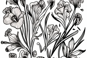 gladiolus, poppy, daisy bouquet tattoo idea