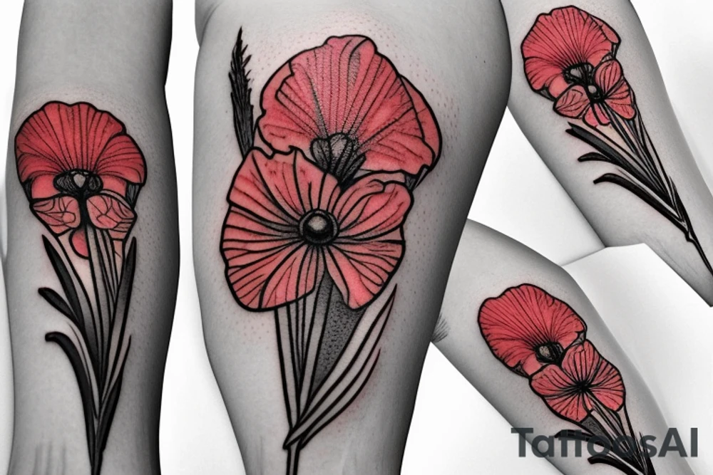 gladiolus, poppy, daisy bouquet tattoo idea
