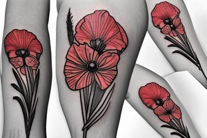 gladiolus, poppy, daisy bouquet tattoo idea