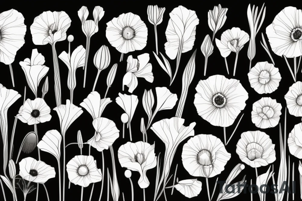 poppy, gladiolus, daisy tattoo idea