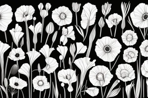 poppy, gladiolus, daisy tattoo idea