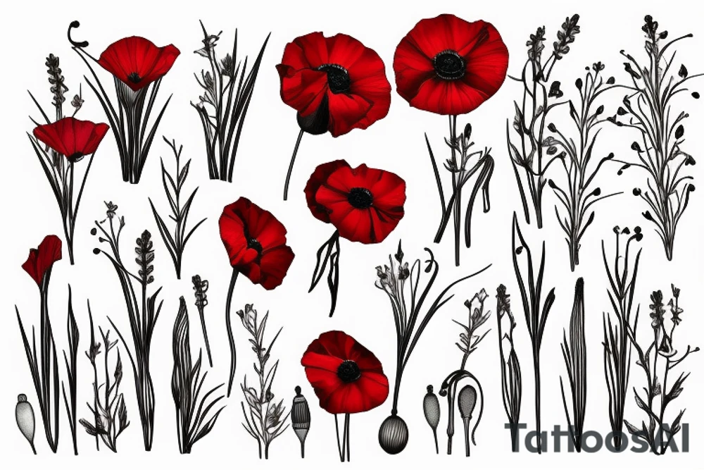 poppy, gladiolus, daisy tattoo idea