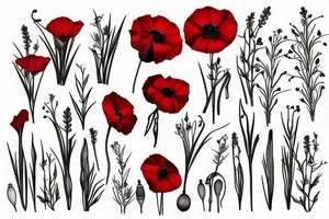 poppy, gladiolus, daisy tattoo idea