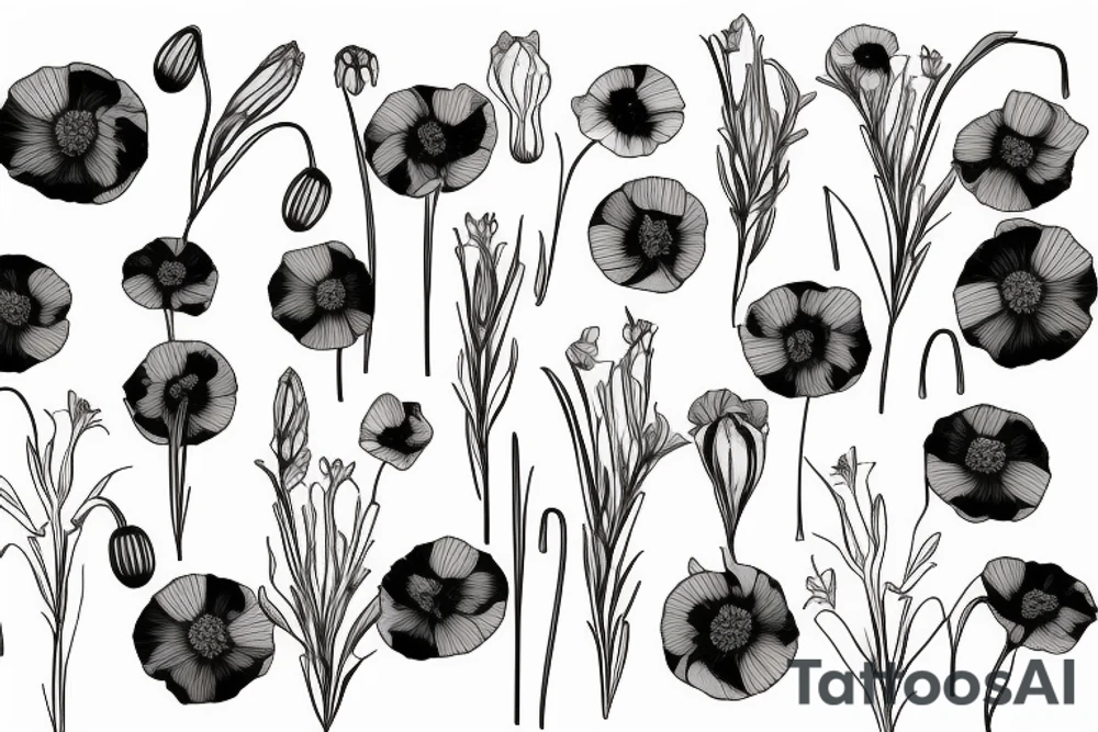 poppy, gladiolus, daisy tattoo idea