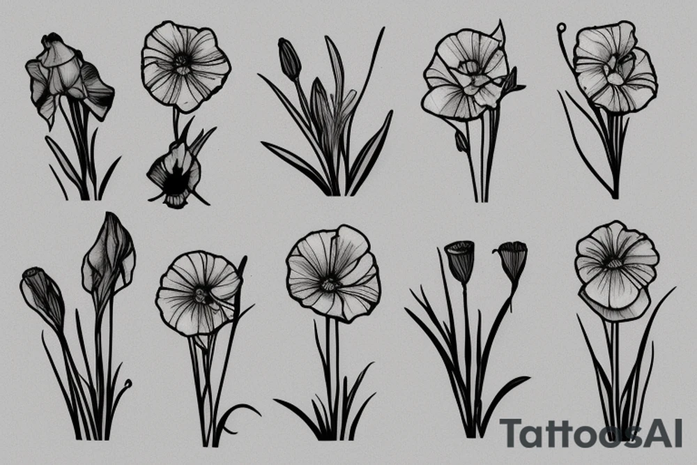 poppy, gladiolus, daisy tattoo idea