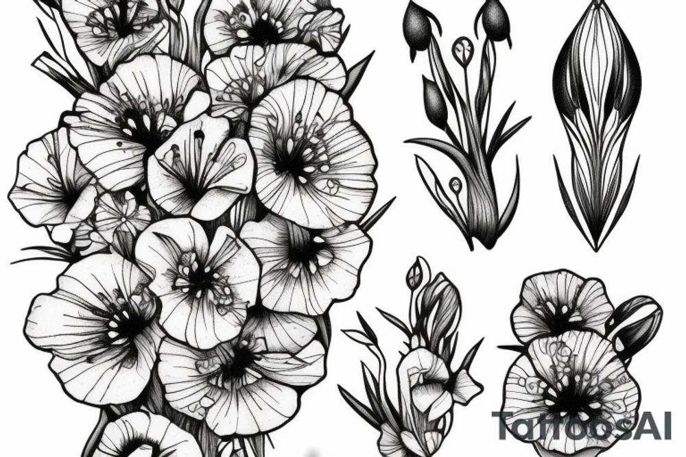 poppy, gladiolus, daisy tattoo idea