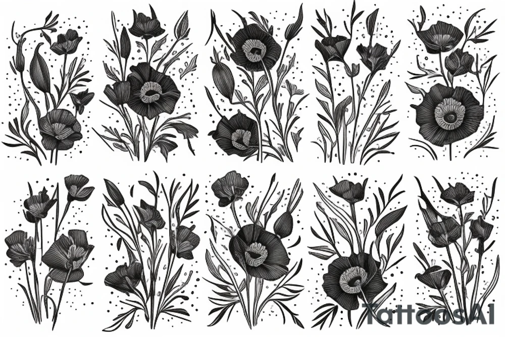 poppy, gladiolus, daisy tattoo idea