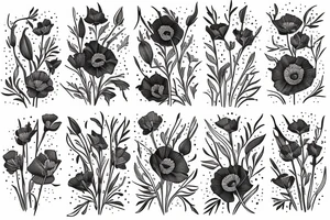 poppy, gladiolus, daisy tattoo idea