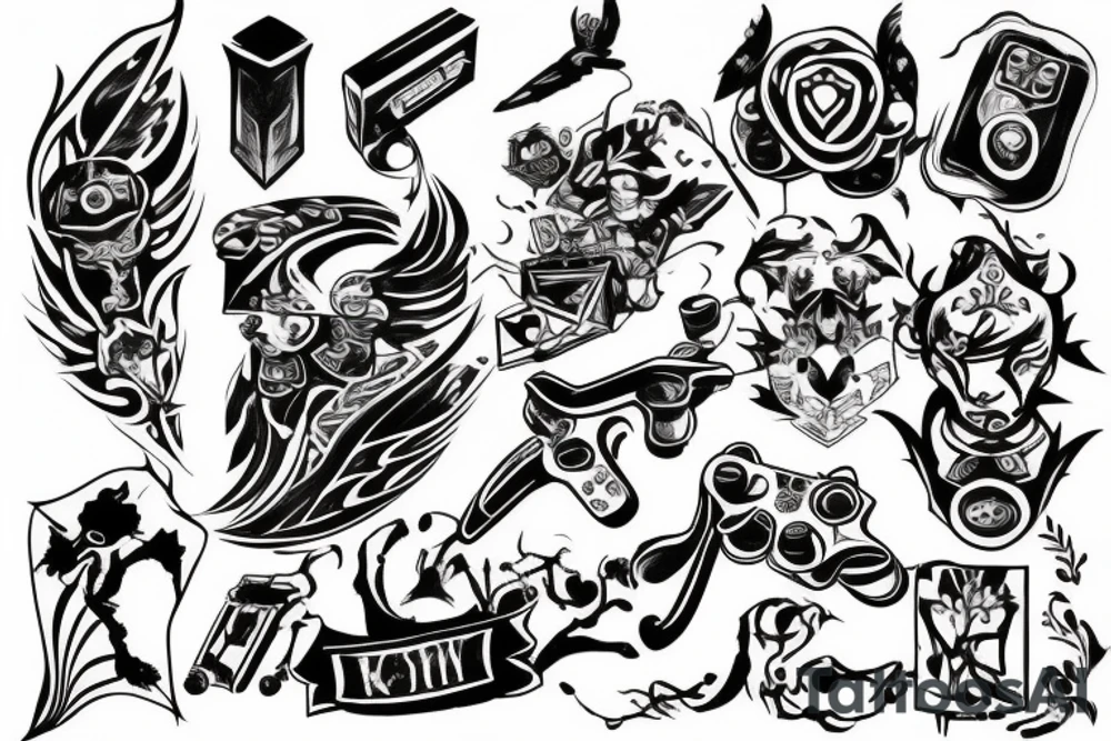 boy playing video games tattoo idea