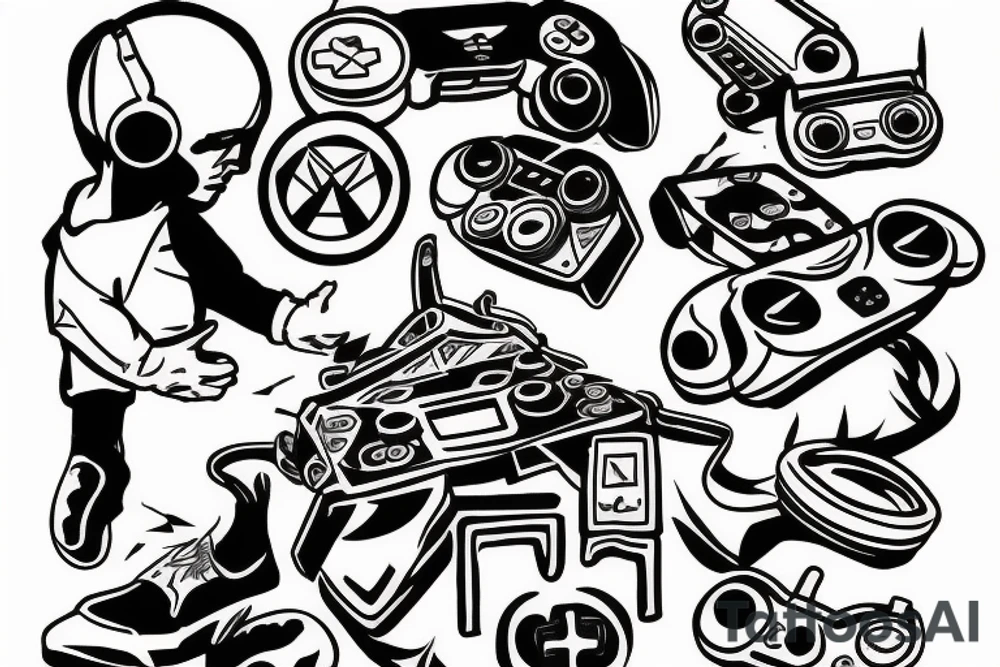 boy playing video games tattoo idea