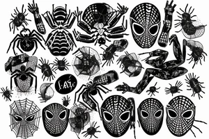 Spider's net in trash polka style tattoo idea