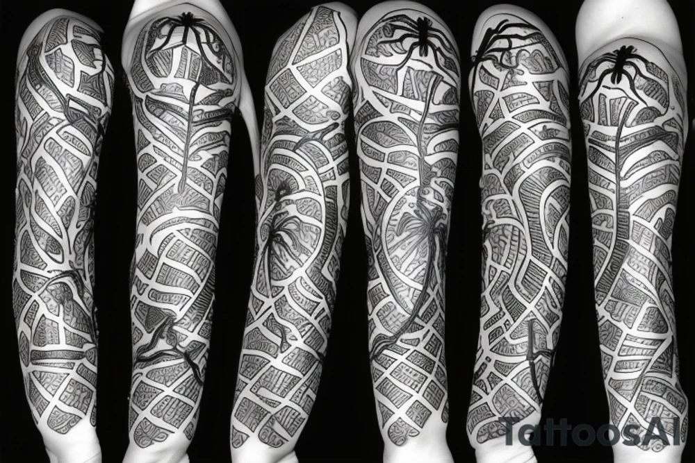 Spider's net in trash polka style tattoo idea