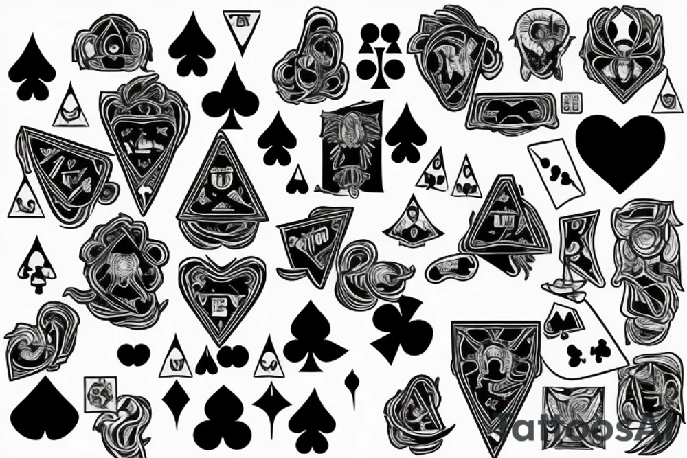 God of chaos and luck with dices, cards and hearts tattoo idea