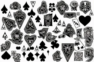 God of chaos and luck with dices, cards and hearts tattoo idea