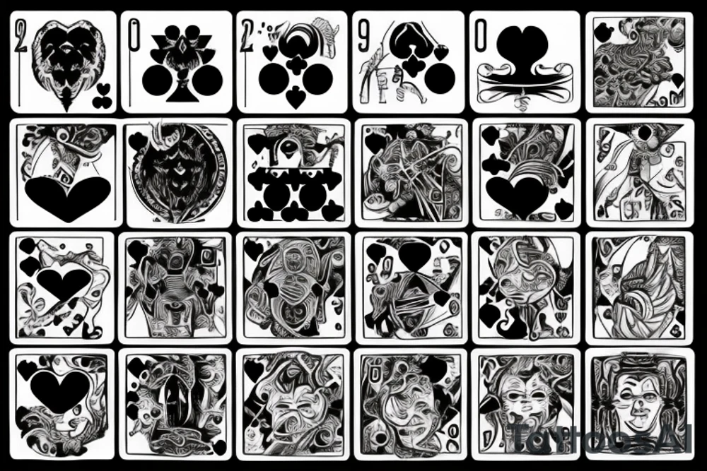 God of chaos and luck with dices, cards and hearts tattoo idea
