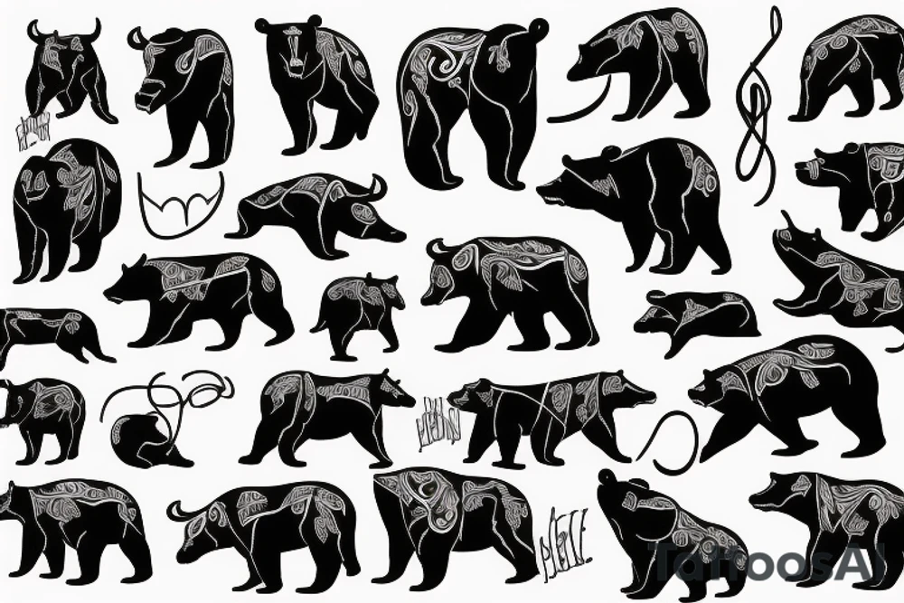 Bear fighting with bull tattoo idea