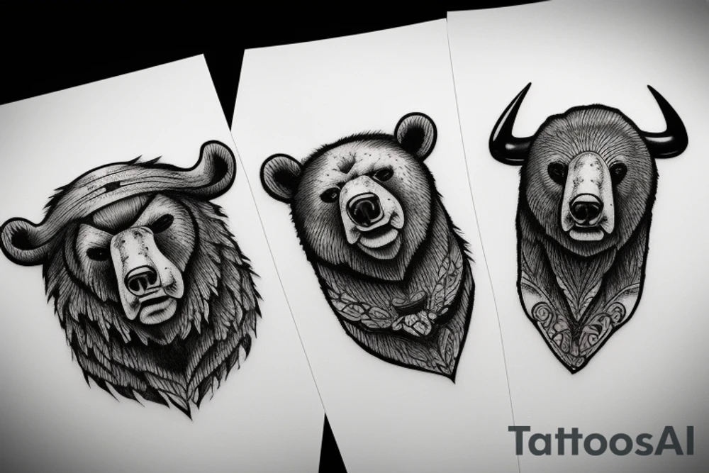 Bear fighting with bull tattoo idea