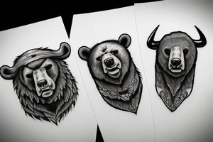 Bear fighting with bull tattoo idea