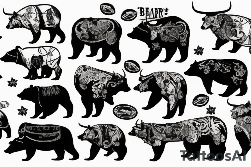 Bear fighting with bull tattoo idea