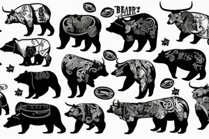 Bear fighting with bull tattoo idea