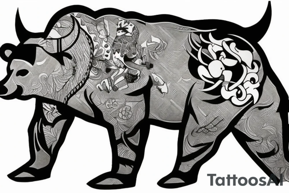 Bear fighting with bull tattoo idea