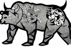 Bear fighting with bull tattoo idea