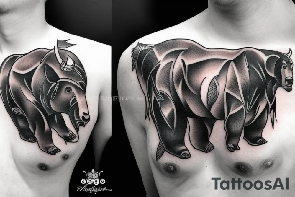 Bear fighting bull tattoo idea