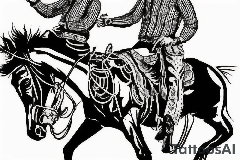 cowboy riding a horse through mountains tattoo idea
