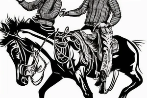cowboy riding a horse through mountains tattoo idea