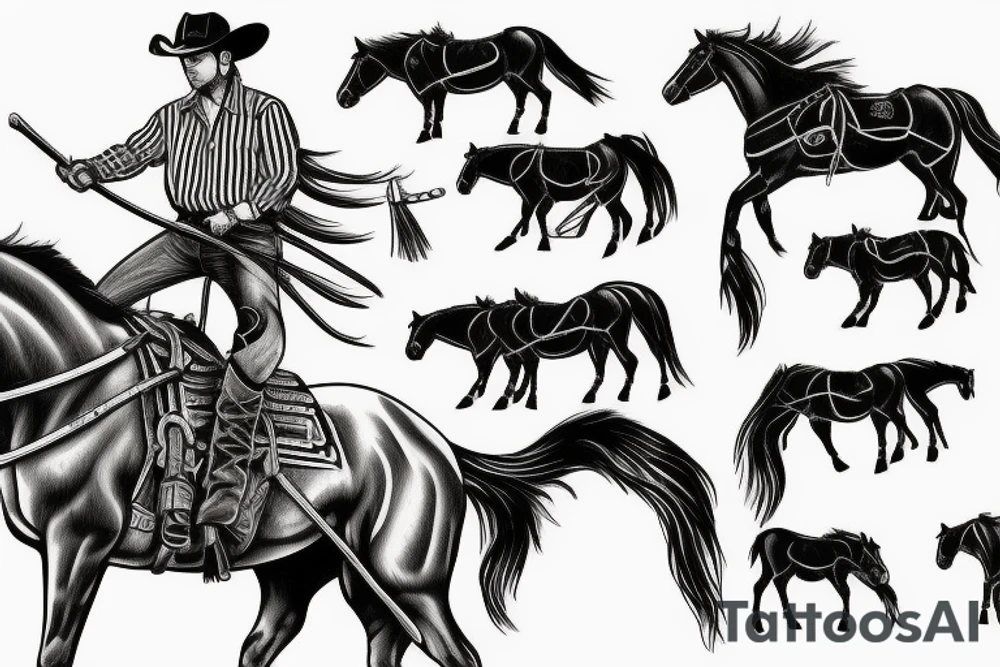 cowboy riding a horse through mountains tattoo idea