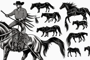 cowboy riding a horse through mountains tattoo idea