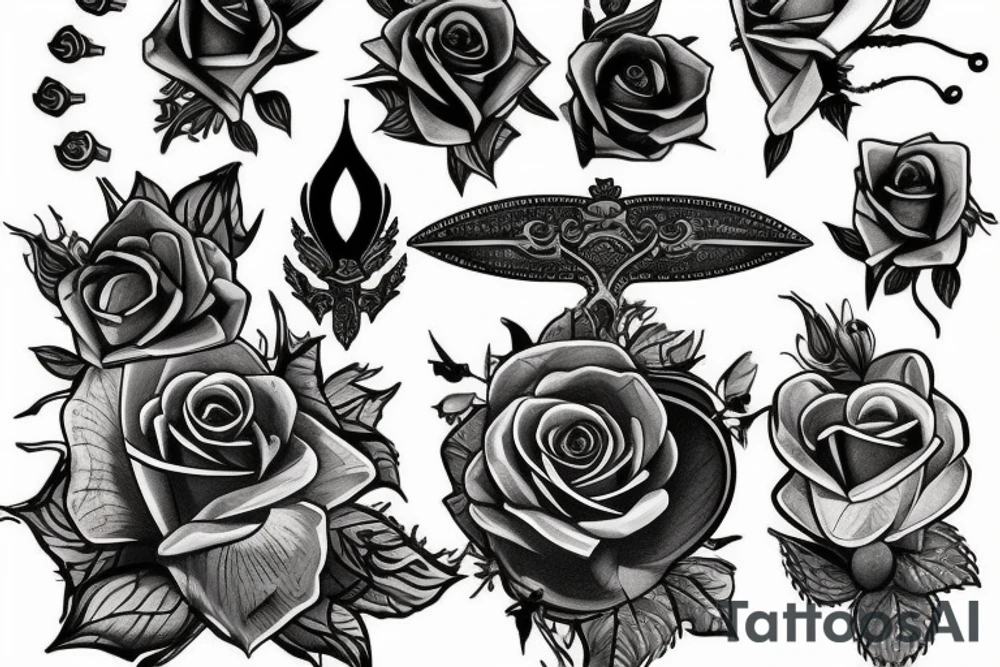 cover tattoo with a dagger and a rose tattoo idea